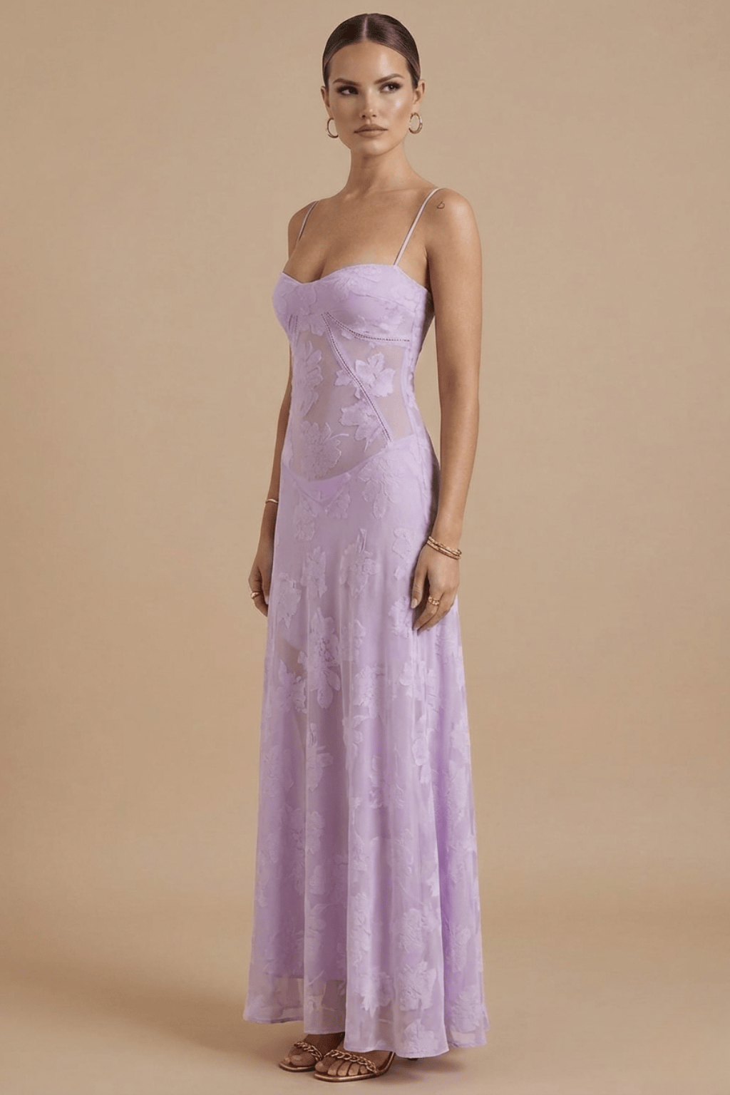 Robe Longue Femme Fleurie à Fines Bretelles | Buste Ajusté