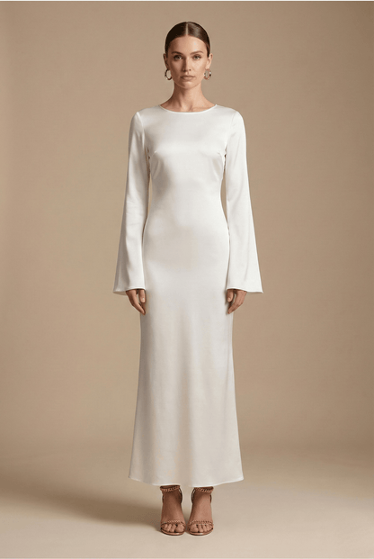Robe Longue Femme à Col Rond | Manches Longues Fluide