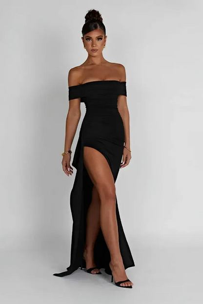 Robe Longue Femme Épaules Dénudées | Fente Haute Ajustée