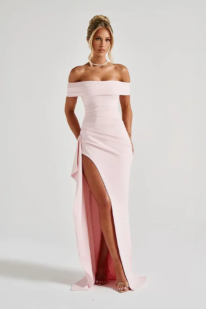 Robe Longue Femme Épaules Dénudées | Fente Haute Ajustée