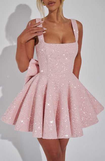 Robe mini sequins nœud femme