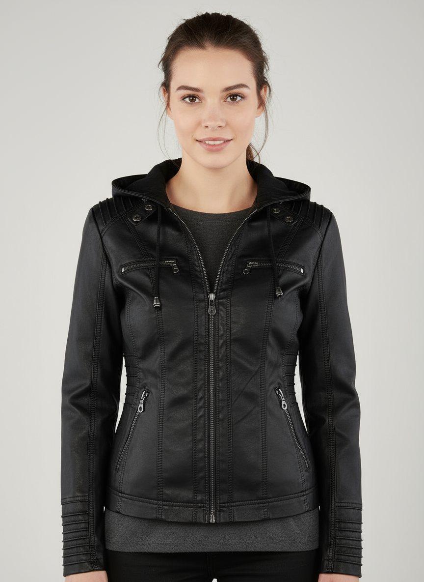 Dames bikerjas met capuchon | volledige rits