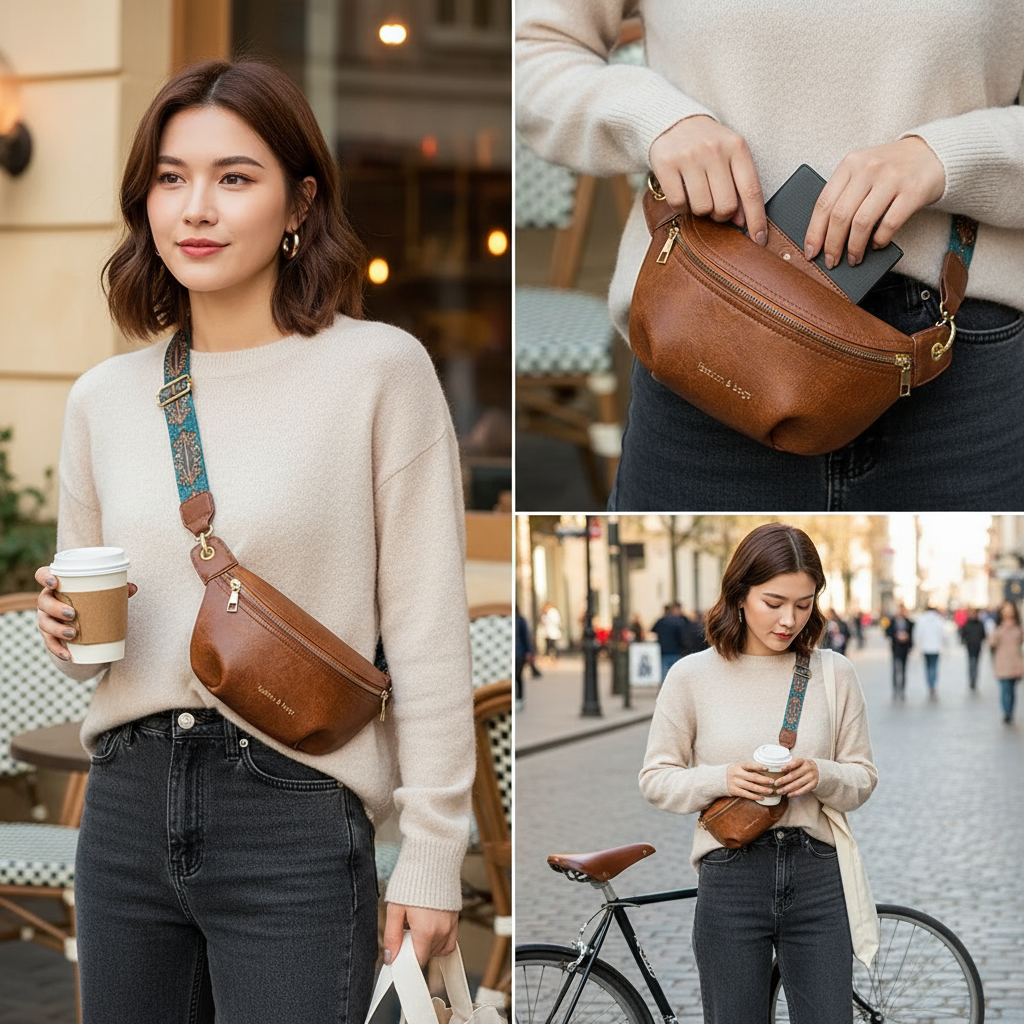 Sac banane cuir tendance large sangle