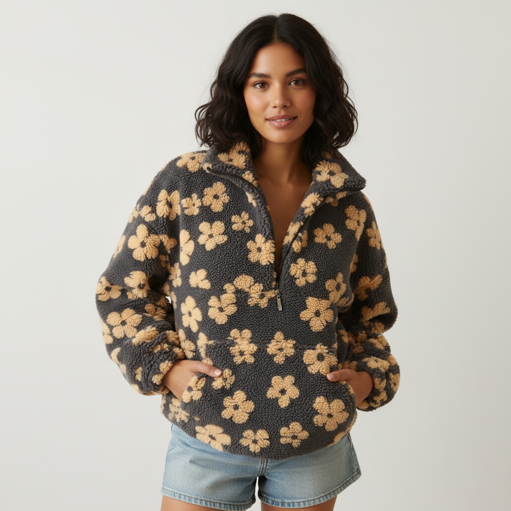 Dames sherpa fleece trui | halve rits