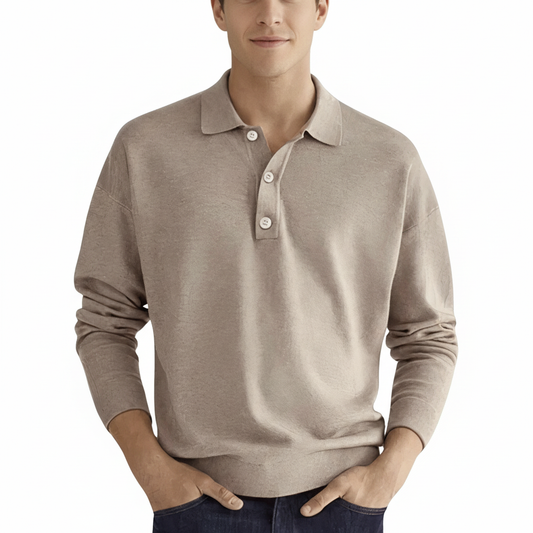 Heren poloshirt met lange mouwen | katoen