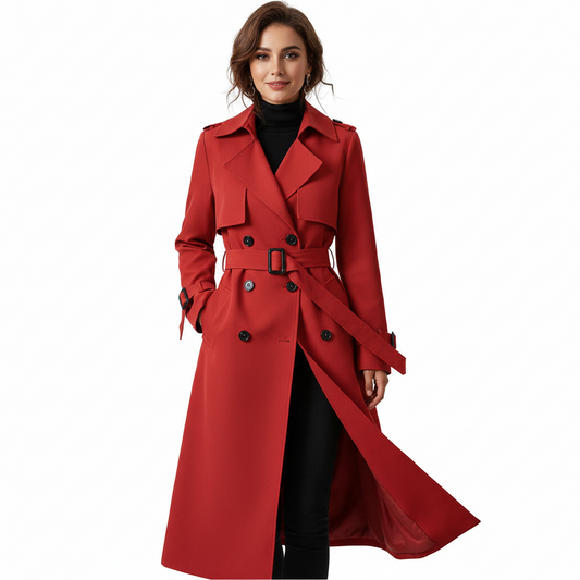 Dames lange trenchcoat | met ceintuur en double-breasted