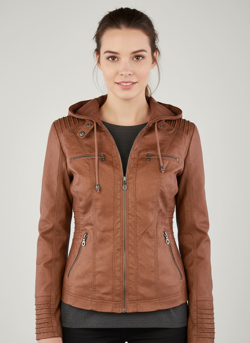 Dames bikerjas met capuchon | volledige rits