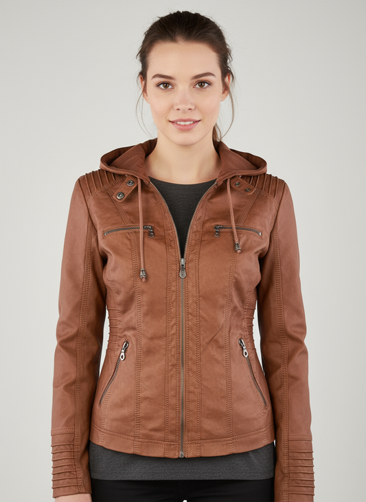 Dames bikerjas met capuchon | volledige rits