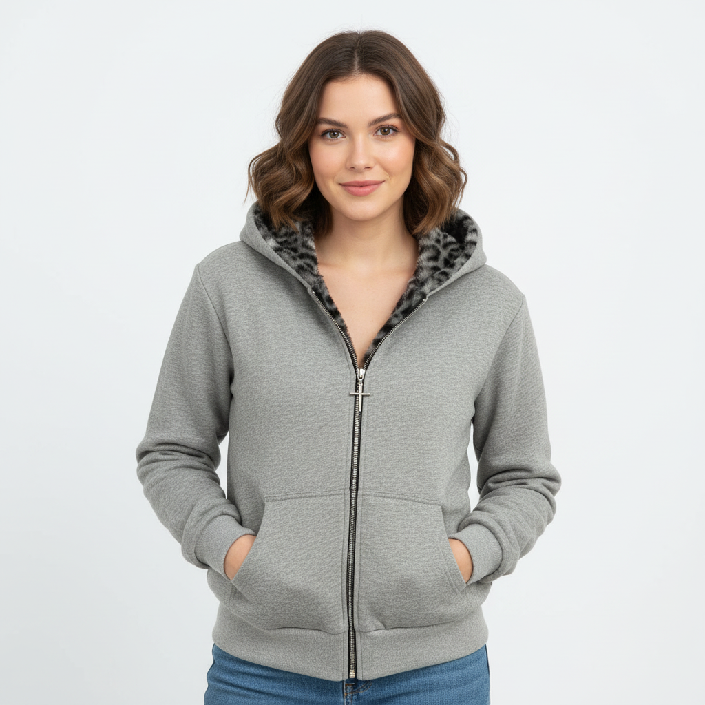 Dames omkeerbare hoodie met luipaardprint