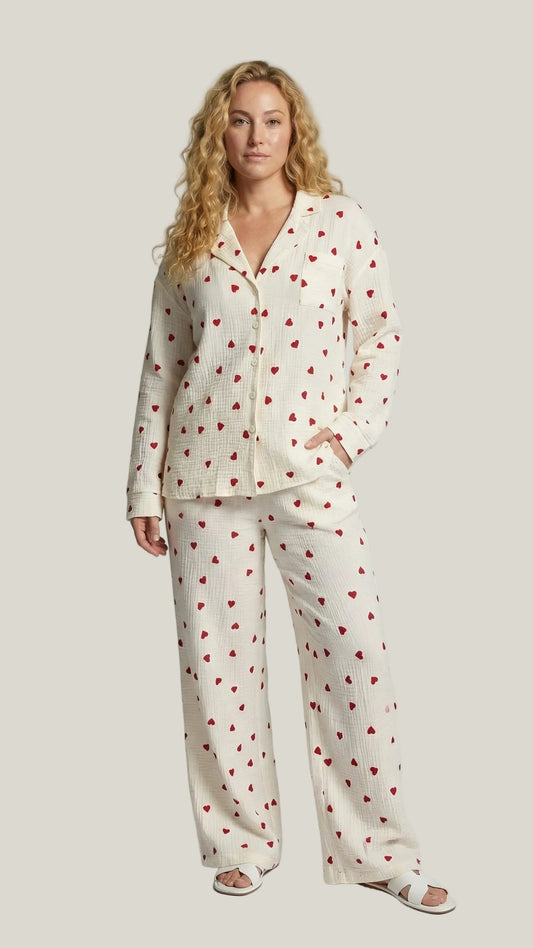 Ensemble pyjama femme motif cœur 2 pièces