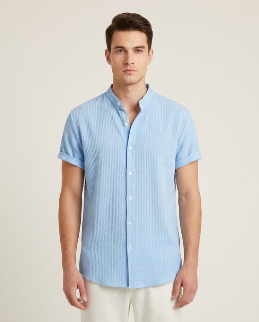 Chemise texturée homme Bleu Ciel - vue de face studio