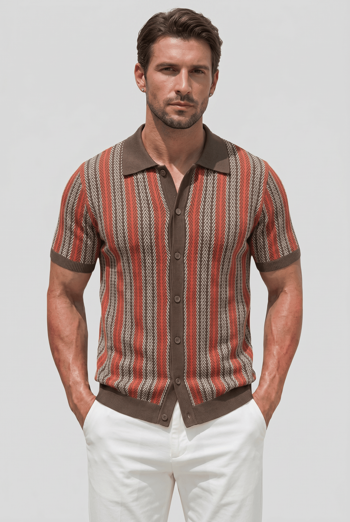 Chemise rayée col boutonné homme