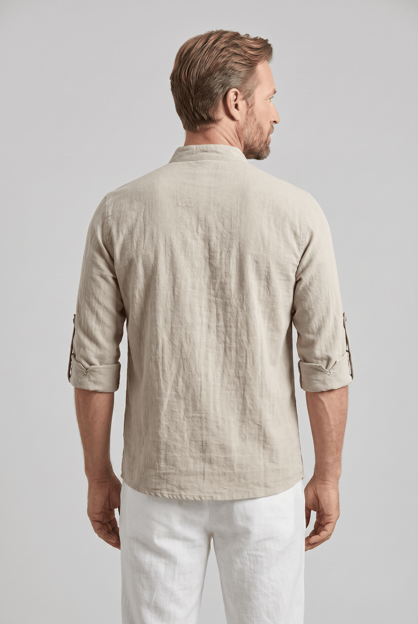 Chemise Homme Décontractée à Col Mao | Laçage & Manches 3/4