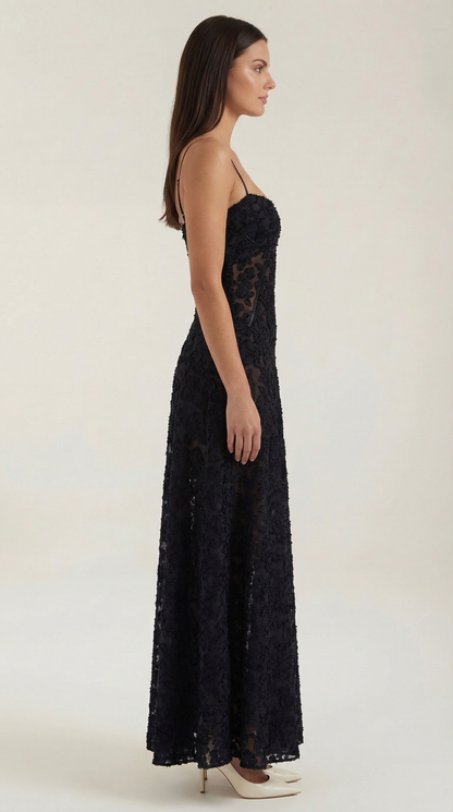 Robe maxi dentelle femme col cœur