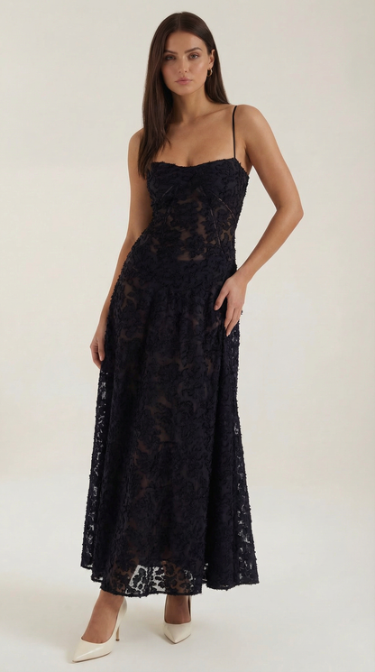 Robe maxi dentelle femme col cœur