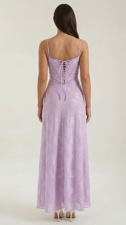 Robe maxi dentelle femme col cœur