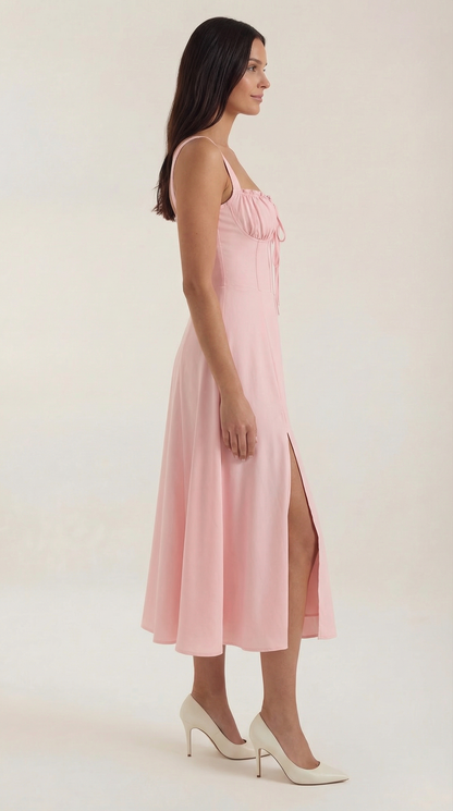 Robe midi lacets élégante femme