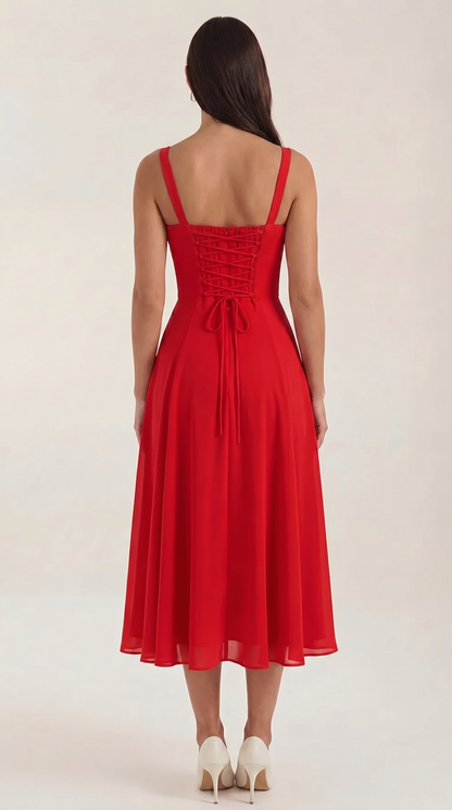 Robe midi lacets élégante femme