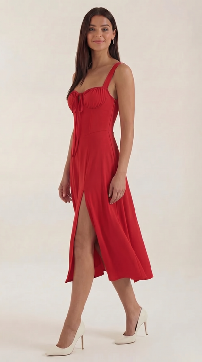 Robe midi lacets élégante femme