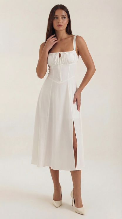 Robe midi lacets élégante femme