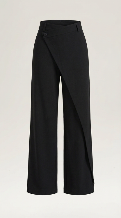 Pantalon large femme portefeuille asymétrique