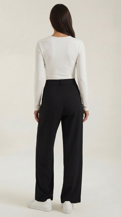 Pantalon large femme portefeuille asymétrique