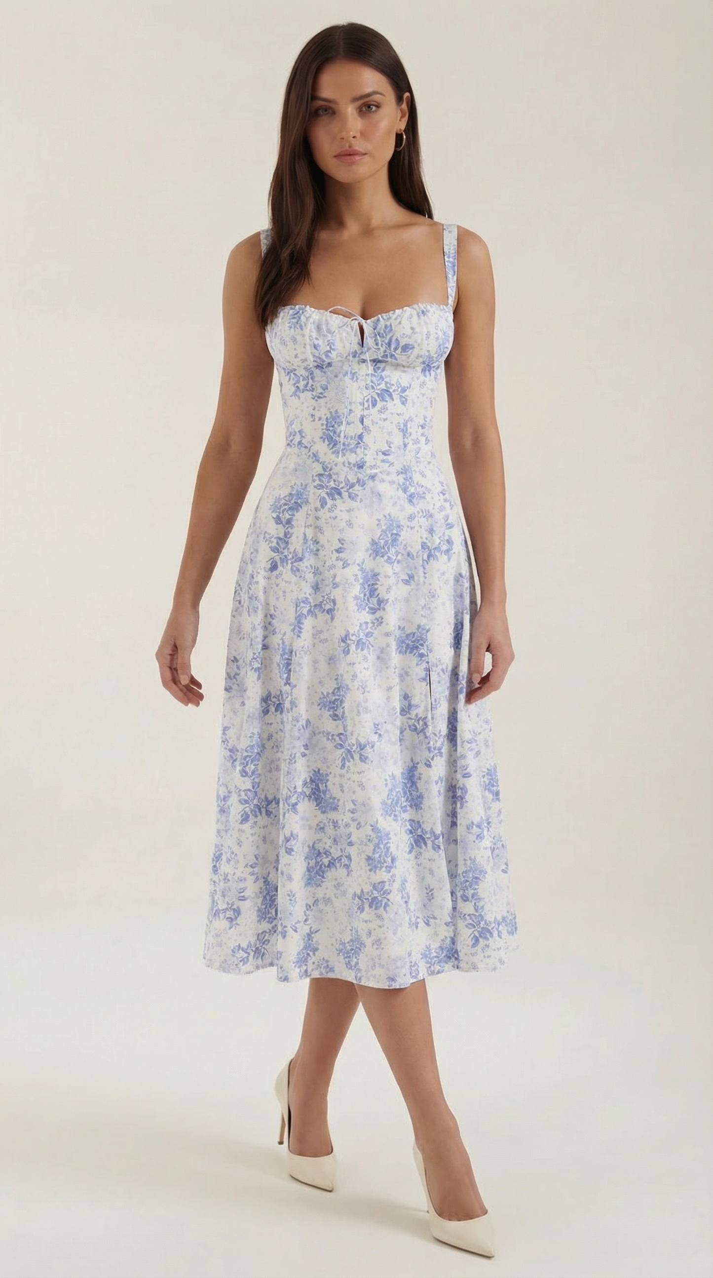 Robe midi femme fleurie lacée col cœur