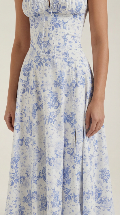 Robe midi femme fleurie lacée col cœur