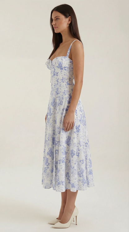 Robe midi femme fleurie lacée col cœur