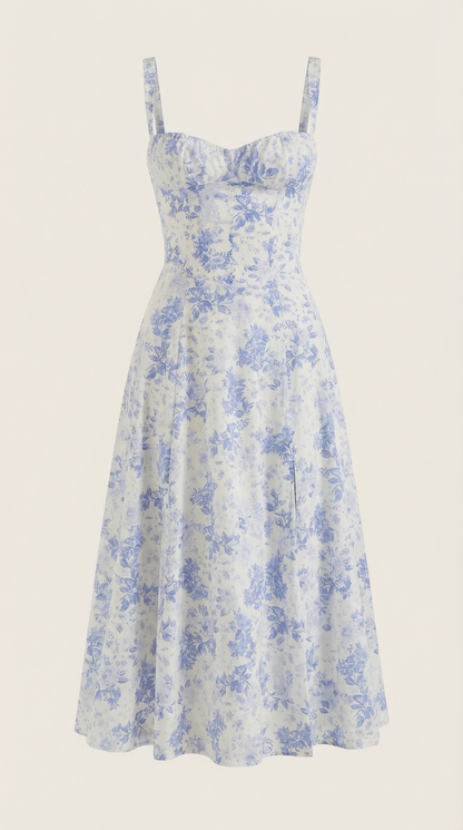 Robe midi femme fleurie lacée col cœur