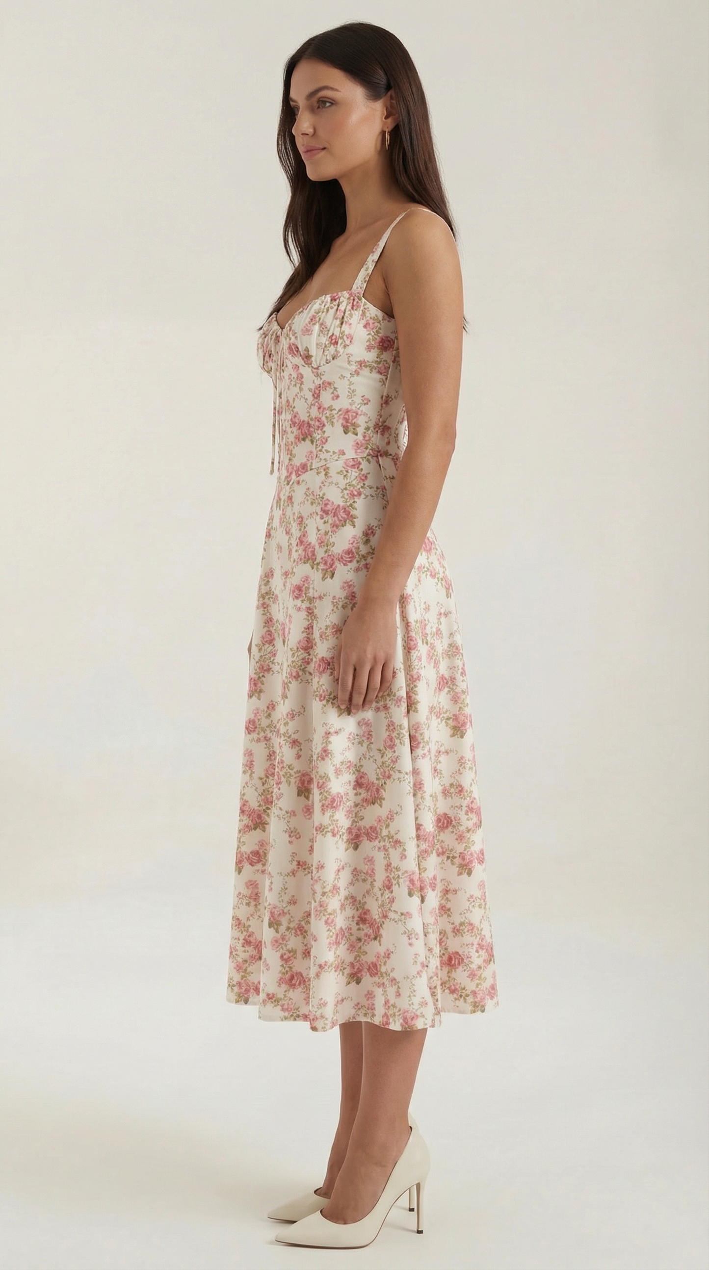 Robe midi femme fleurie lacée col cœur