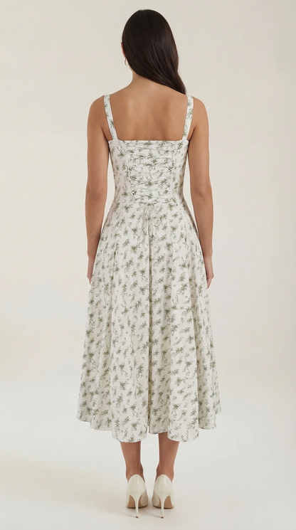 Robe midi femme fleurie lacée col cœur