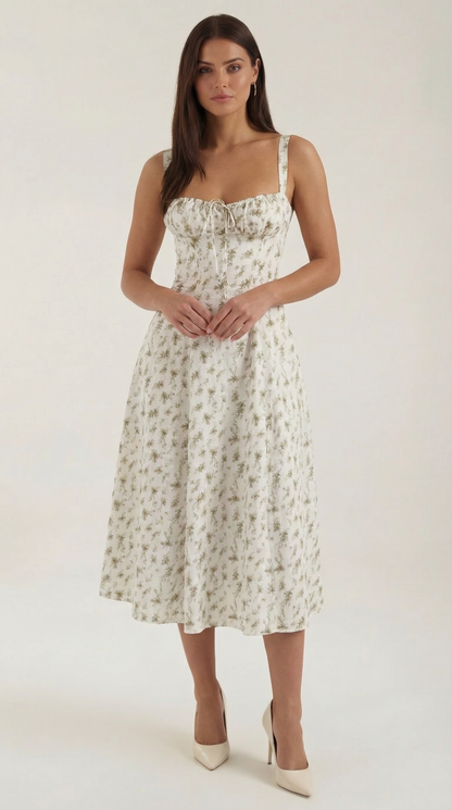 Robe midi femme fleurie lacée col cœur