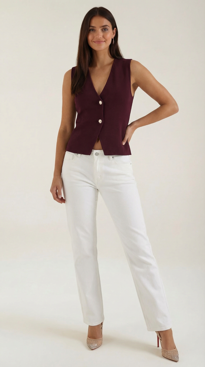 Gilet femme en maille boutonné