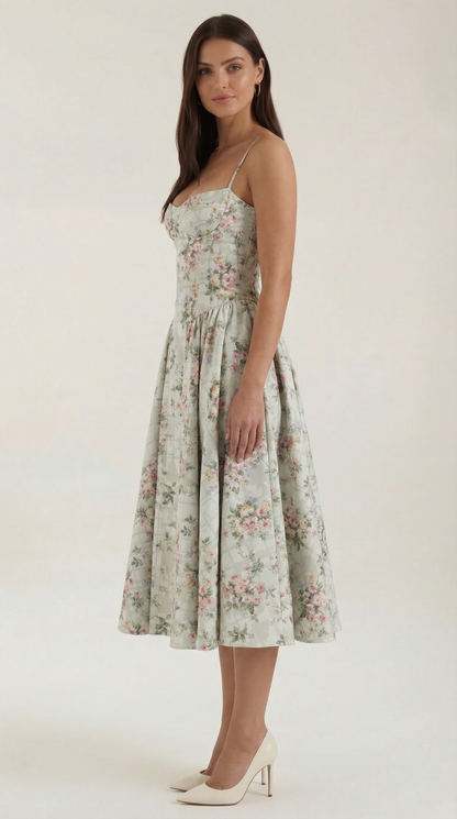Robe midi corset femme imprimé fleuri