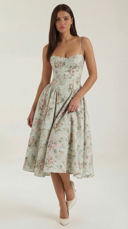 Robe midi corset femme imprimé fleuri