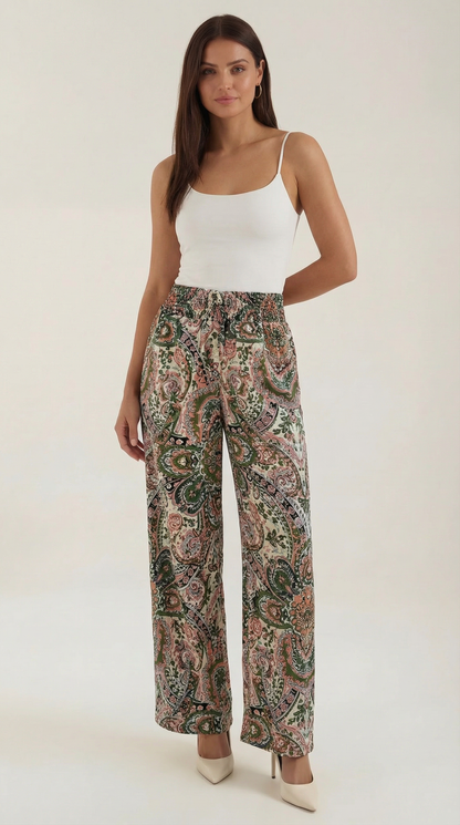 Pantalon large taille haute femme plis devant