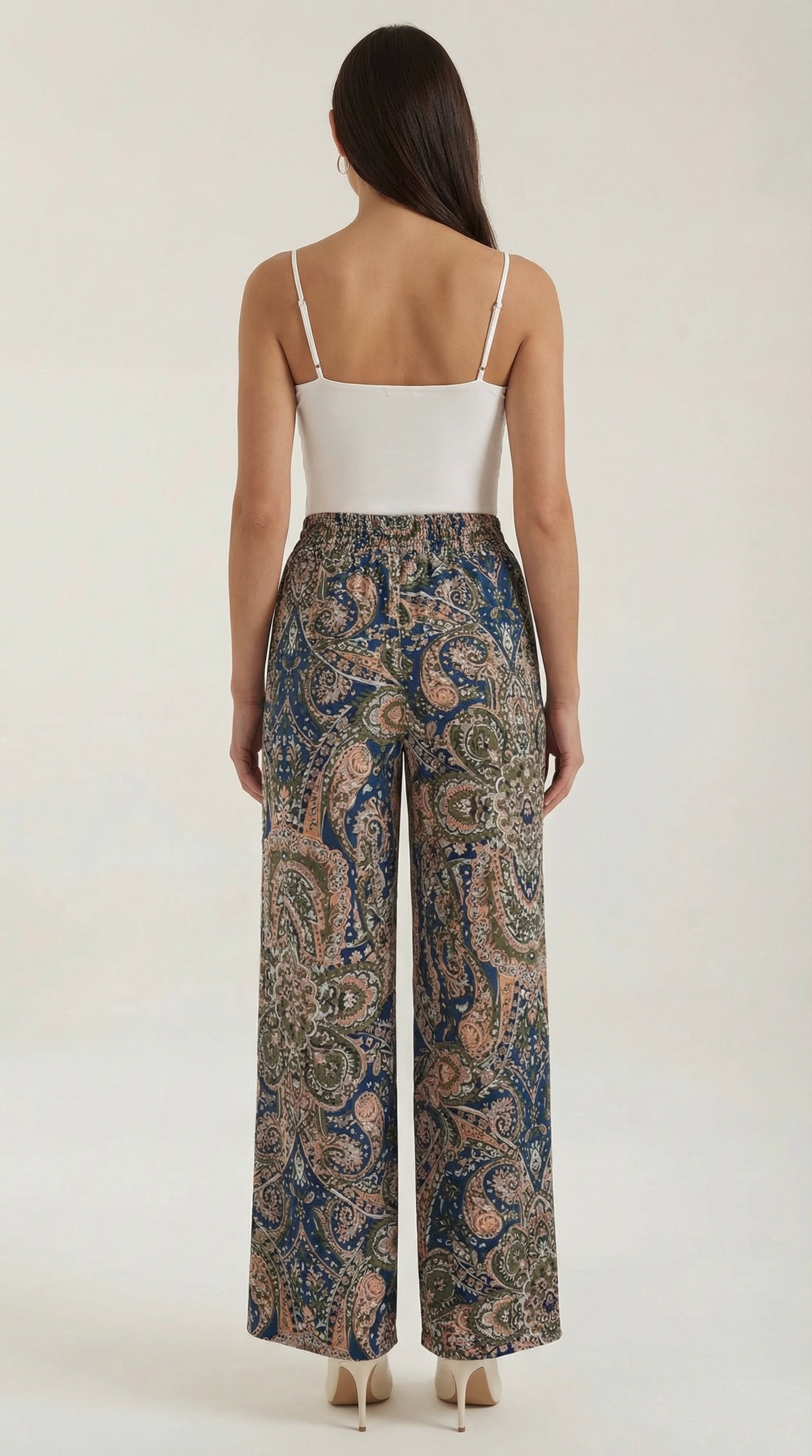 Pantalon large taille haute femme plis devant