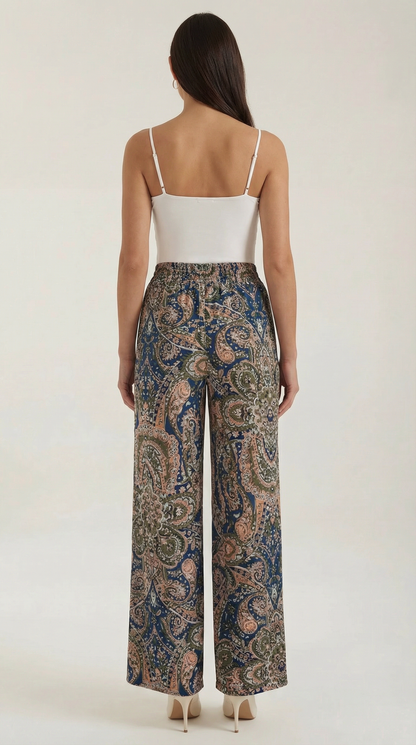 Pantalon large taille haute femme plis devant