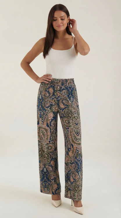 Pantalon large taille haute femme plis devant
