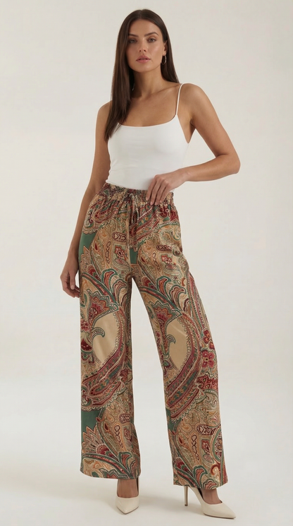 Pantalon large taille haute femme plis devant