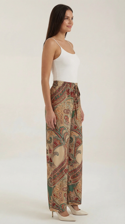 Pantalon large taille haute femme plis devant