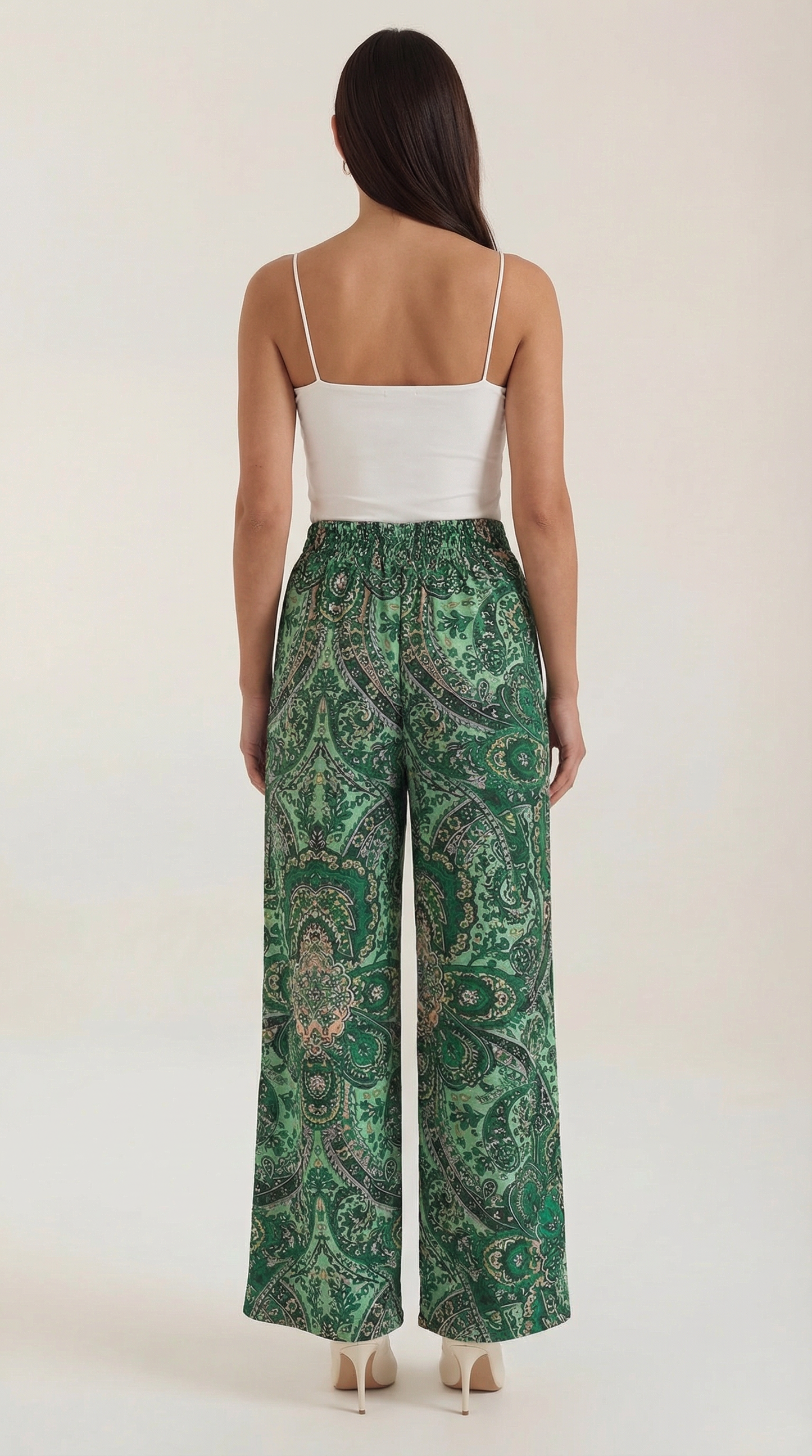 Pantalon large taille haute femme plis devant