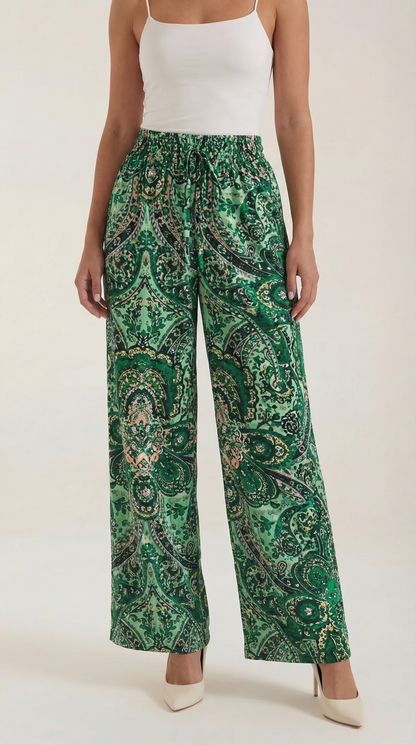 Pantalon large taille haute femme plis devant