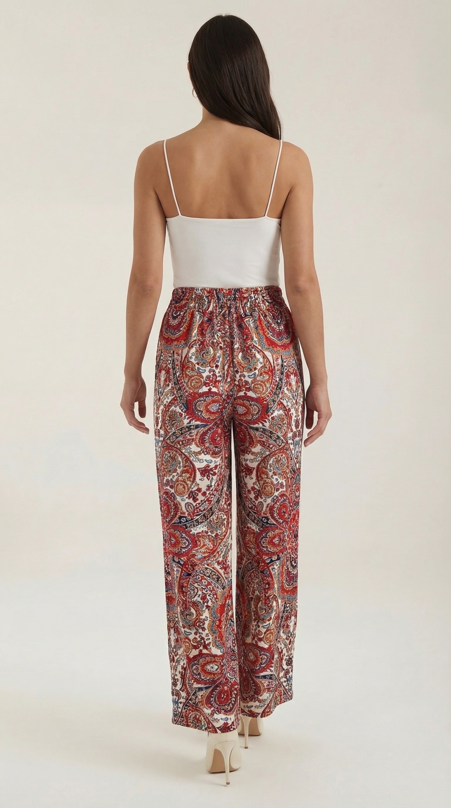 Pantalon large taille haute femme plis devant