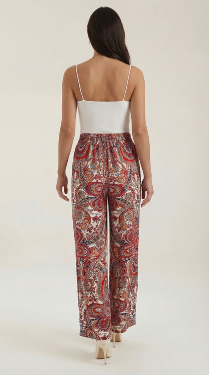 Pantalon large taille haute femme plis devant