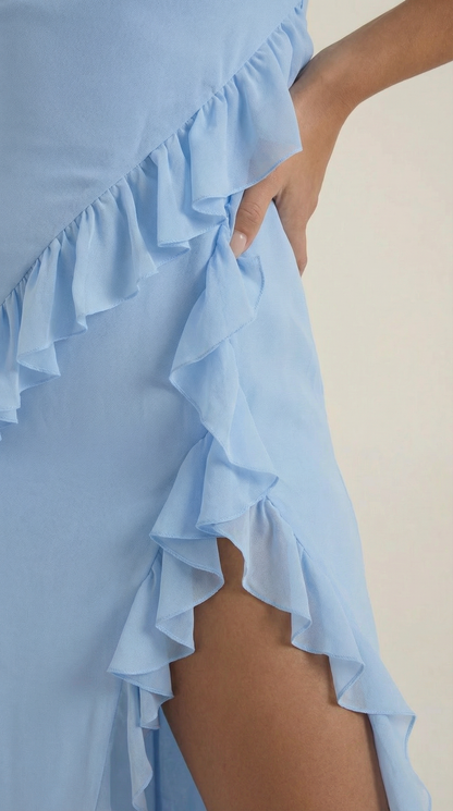 Robe maxi femme à volants col V