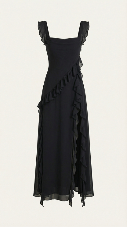 Robe maxi femme à volants col V