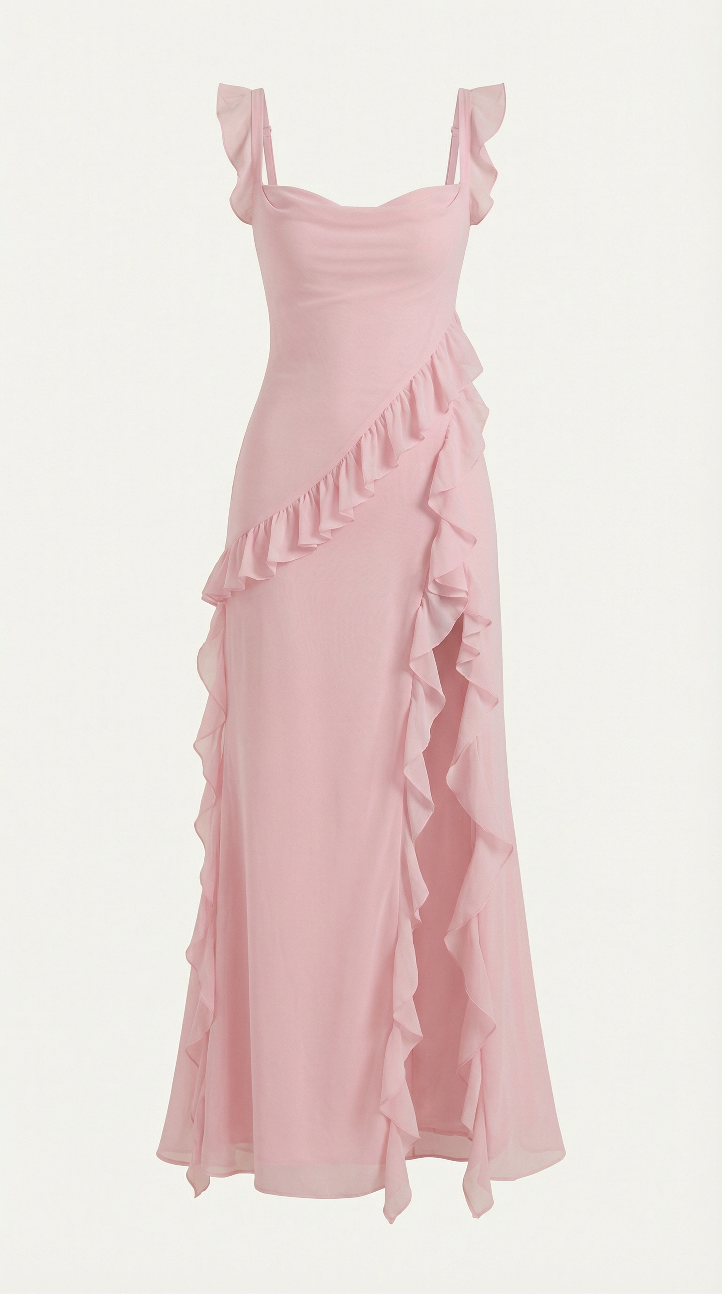 Robe maxi femme à volants col V
