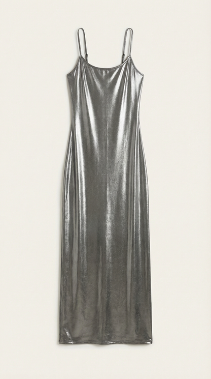 Robe maxi moulante femme métallisée bretelles fines